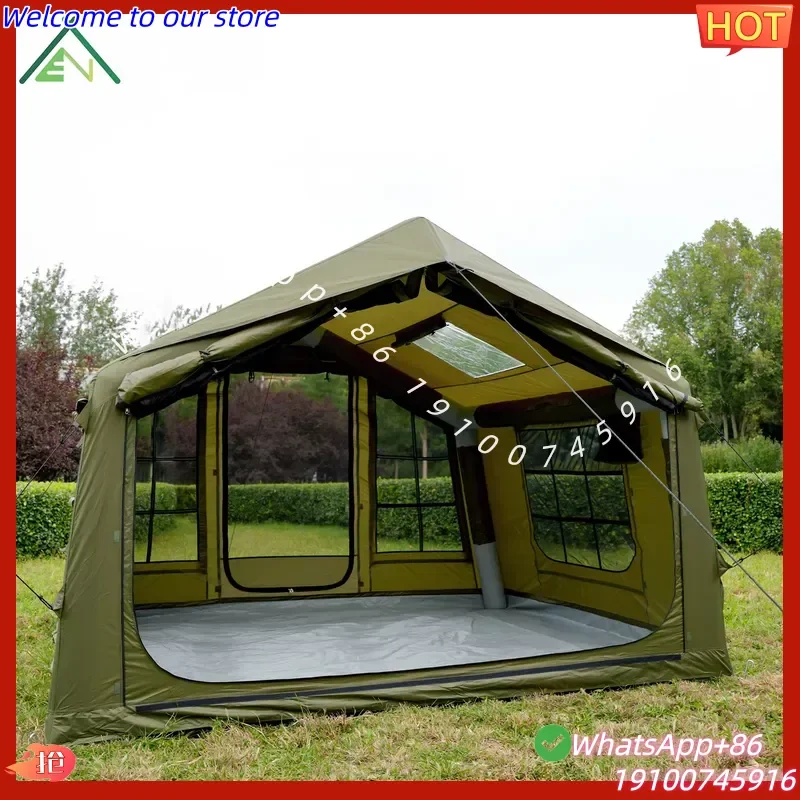 2026 Army Green 8 Square Meter Four-season 2-3 Person Heavy Waterproof Inflatable Camping Tent with One Bedroom & Living