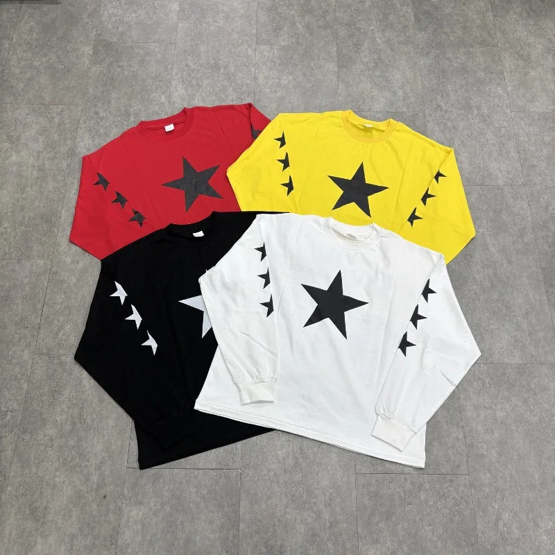 YZY Kanye Los Angeles Bully YE LIVE Five Star Long Sleeve T-shirt Men Women American Black Yellow White Red Loose T Shirt Tops