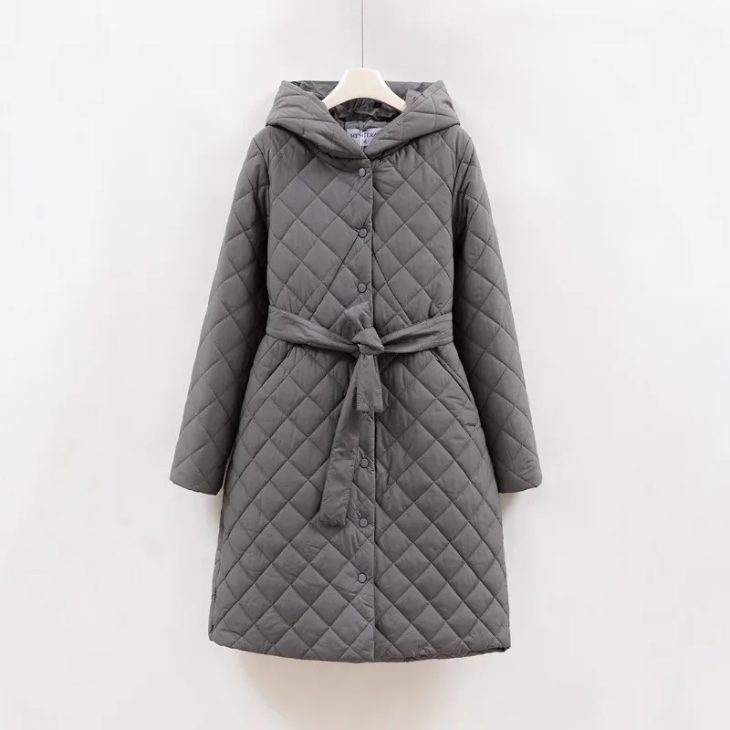 2025 Winter New Cotton-padded Women's Jacket Fashion Hooded Medium Long Cross-border Light and Thin Kneei-padded Coat Fashion