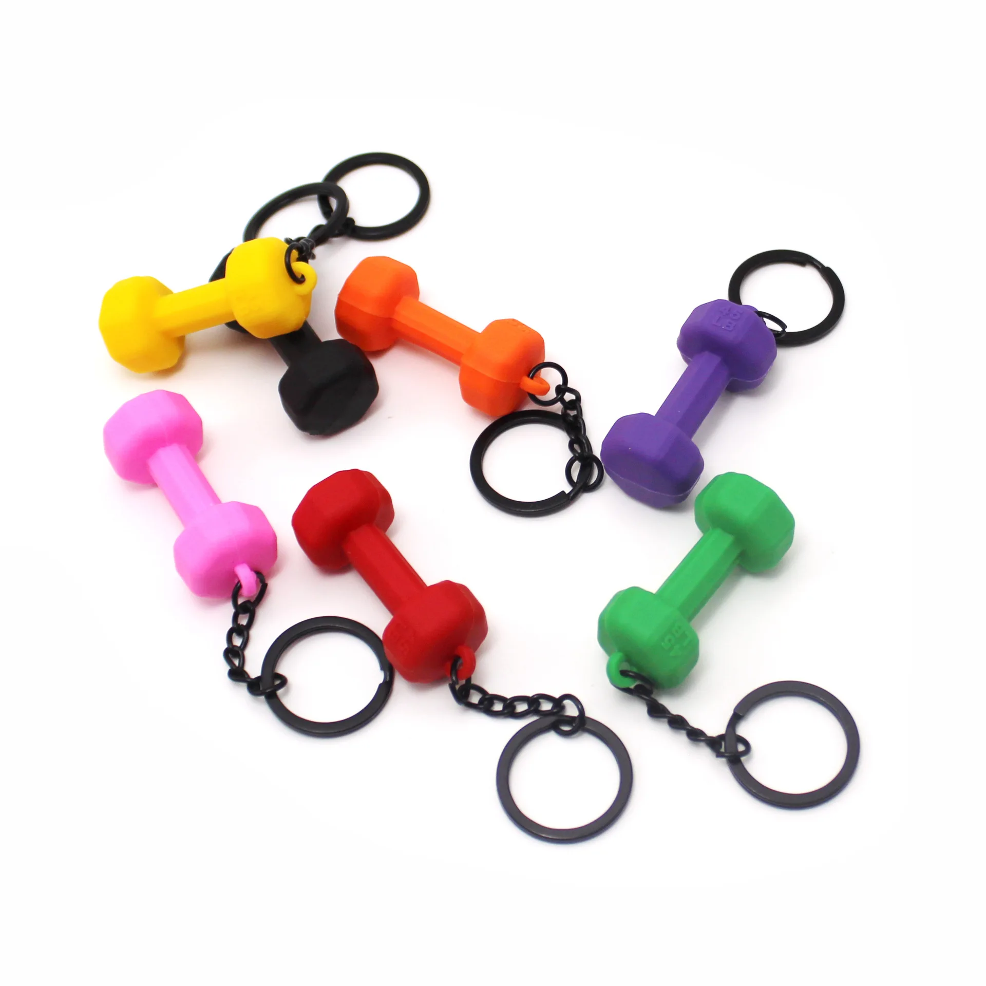 20pcs/lot PVC dumbbell keychain for women key ring creative sports key chain key holder portachiavi llaveros hombre bag charm