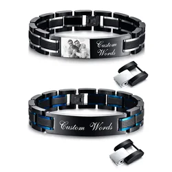 Customized Watch Band Bracelet for Men,Personalized Stainless Steel Chunky Bracelet,Luxury DAD Husband Boyfriend Gift