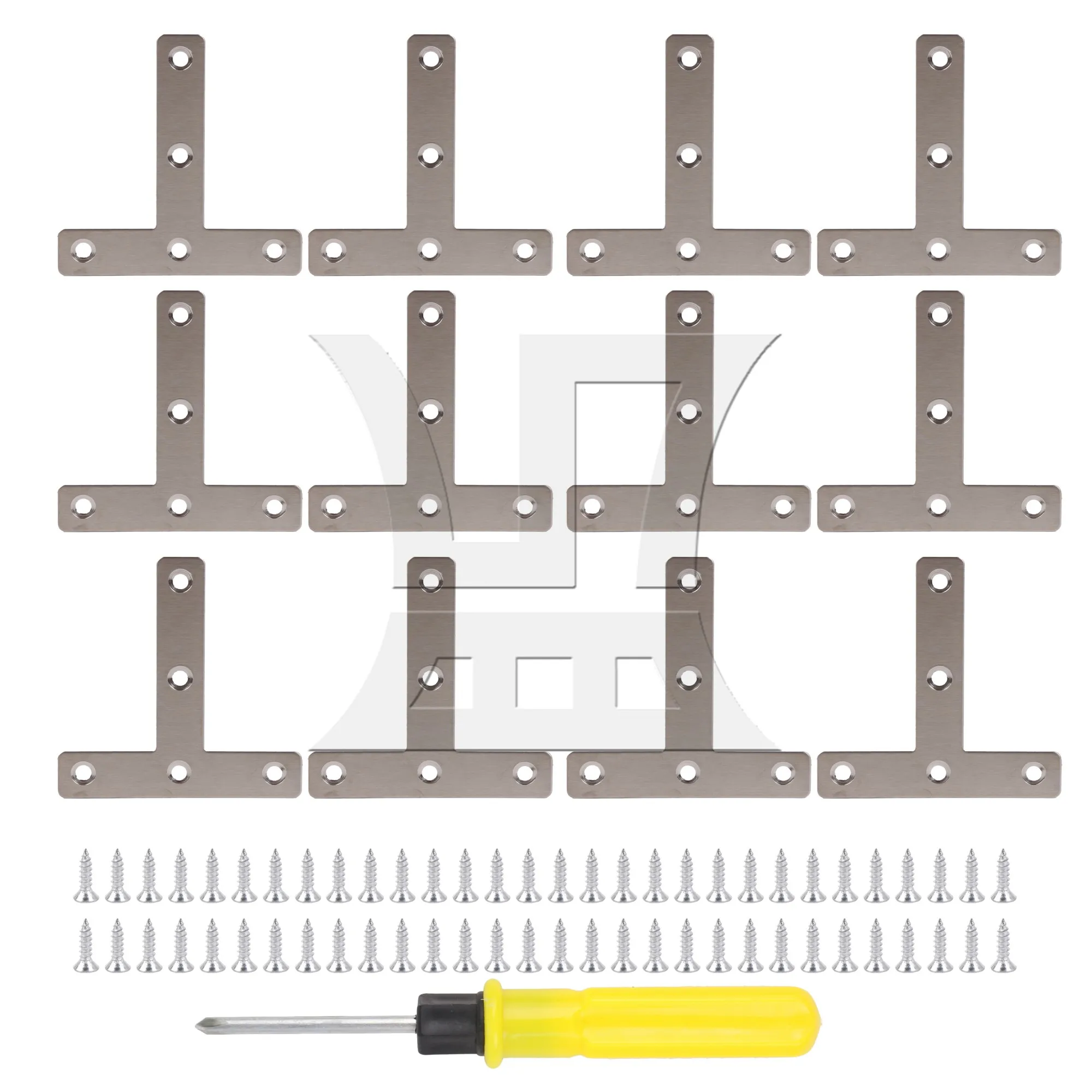 CNBTR T Shape Bracket Corner Brace 80x80mm for Cabinet Silver w/ Screws Pack of 12