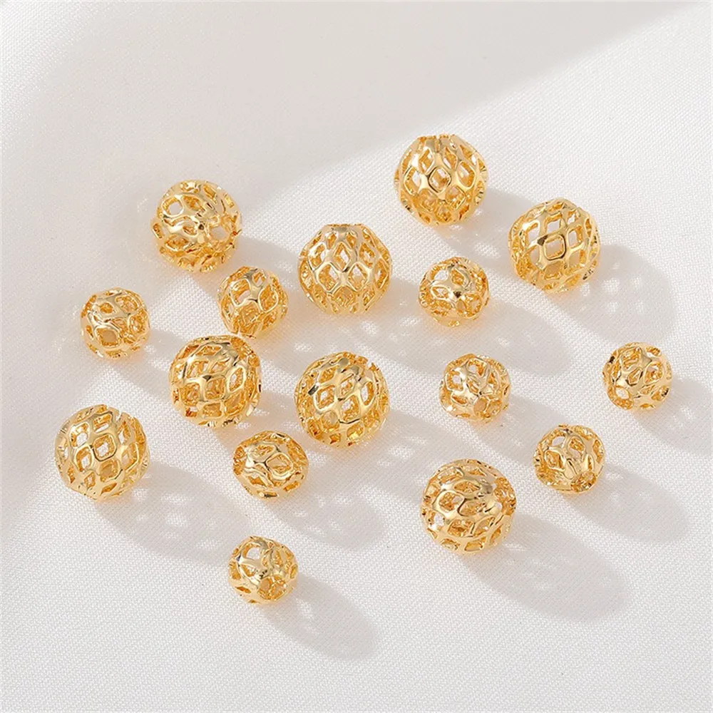 

14K Gold-plated Diamond Hollow Bead Mesh Separated Bead Round Bead DIY Handmade Bracelet Necklace Loose Bead Accessory