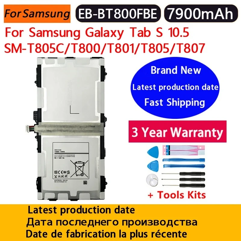 Tablet EB-BT800FBE EB-BT800FBU/FBC 7900mAh Brand New Battery For Samsung Galaxy Tab S 10.5 SM-T805C/T800/T801/T805/T807+Tools