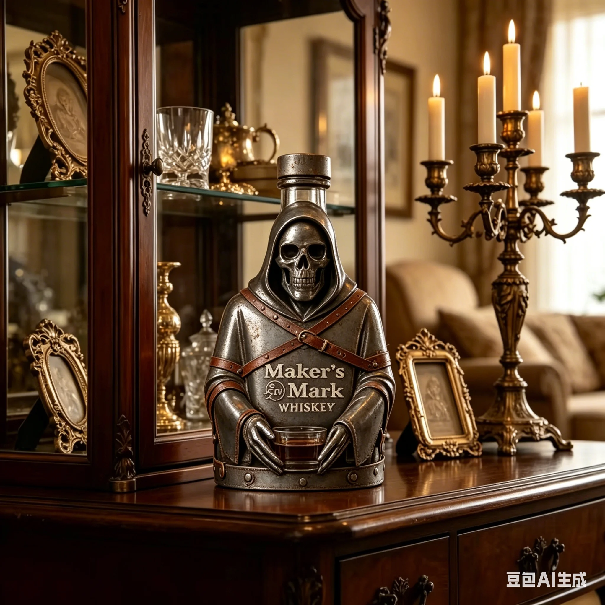 Reaper Skull Maker's Mark Whiskey Decanter, Gothic Grim Reaper Shaped Liquor Bottle, Halloween Decor Glass Decanter for Bar Home