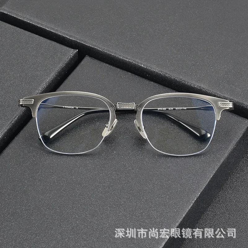 New business square eyebrow line half-frame titanium myopia frame TX424 technology men's big face and large size anti-blue light