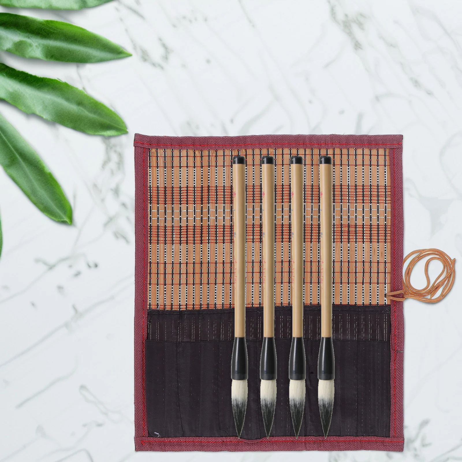 

Bamboo Rollup Pencil Case Canvas Brush Holder For Watercolor Oil Painting Art Tool Storage Bag Organizer Students Artists