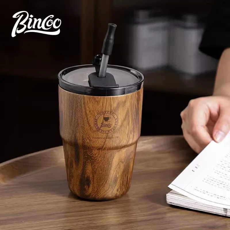 Bincoo High-Looking American-Style Coffee Cup with Retro Straw, Insulated Coffee Pot Cup, Portable 316 Stainless Steel Water Cup