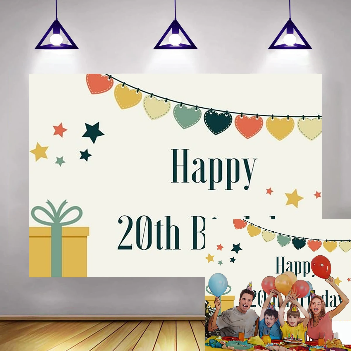 Happy 20th Birthday Party Arty Backdrop Simple Style Photography Twenty Years Old Decoration Welcome Banner Adults Family Photo