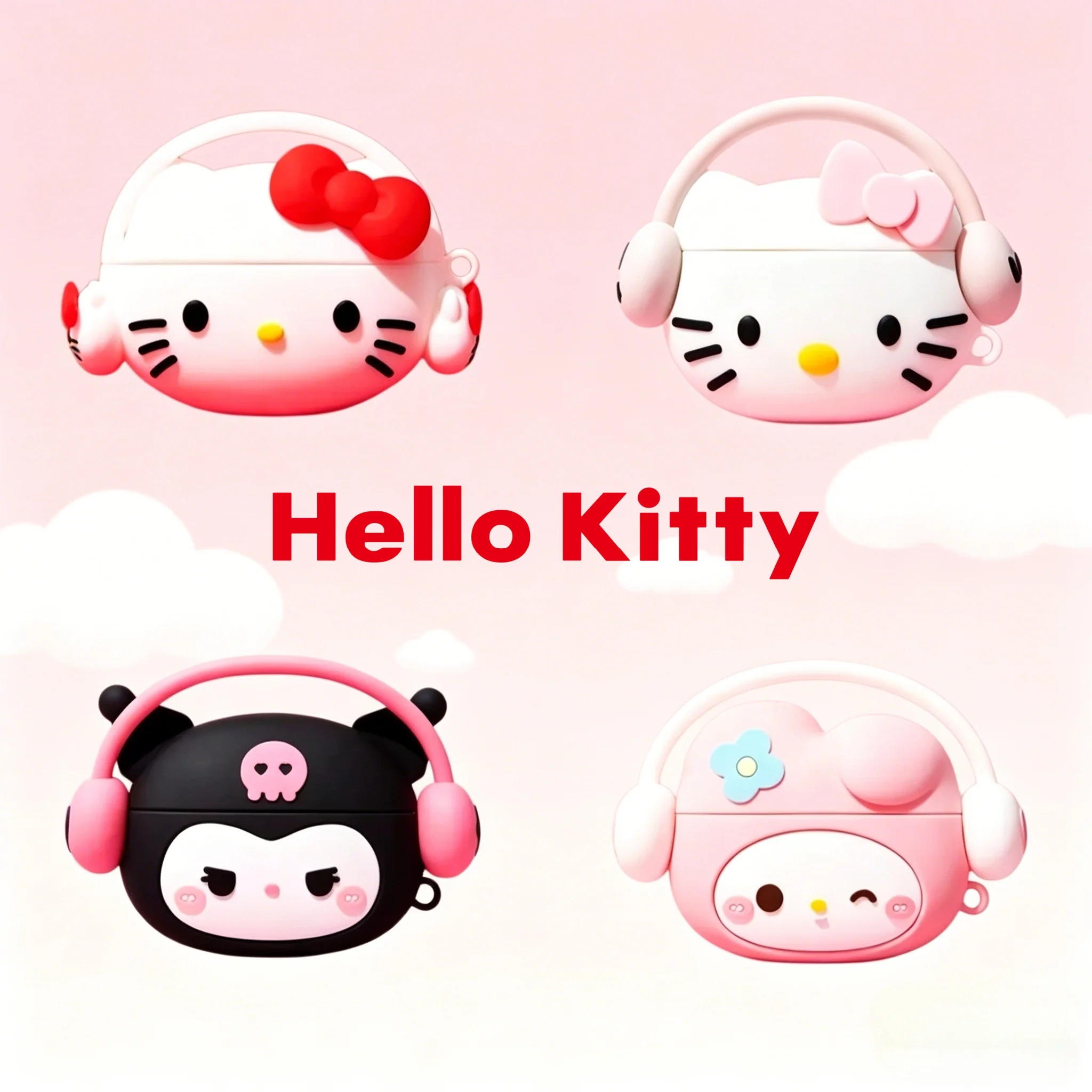 For Airpods 1 2 3 4 Pro Pro 2 Pro 3 Hello Kitty Kuromi Melody Listen To Music Cartoon Silicone Earphone Case Accessories Cover