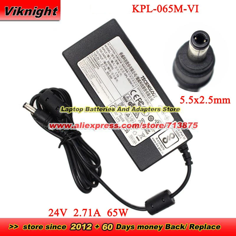 

KPL-065M-VI AC Adapter 24V 2.71A 65W Power Supply KPL-065M-VL Monitor Evolis Primacy with 5.5 x 2.5mm tip