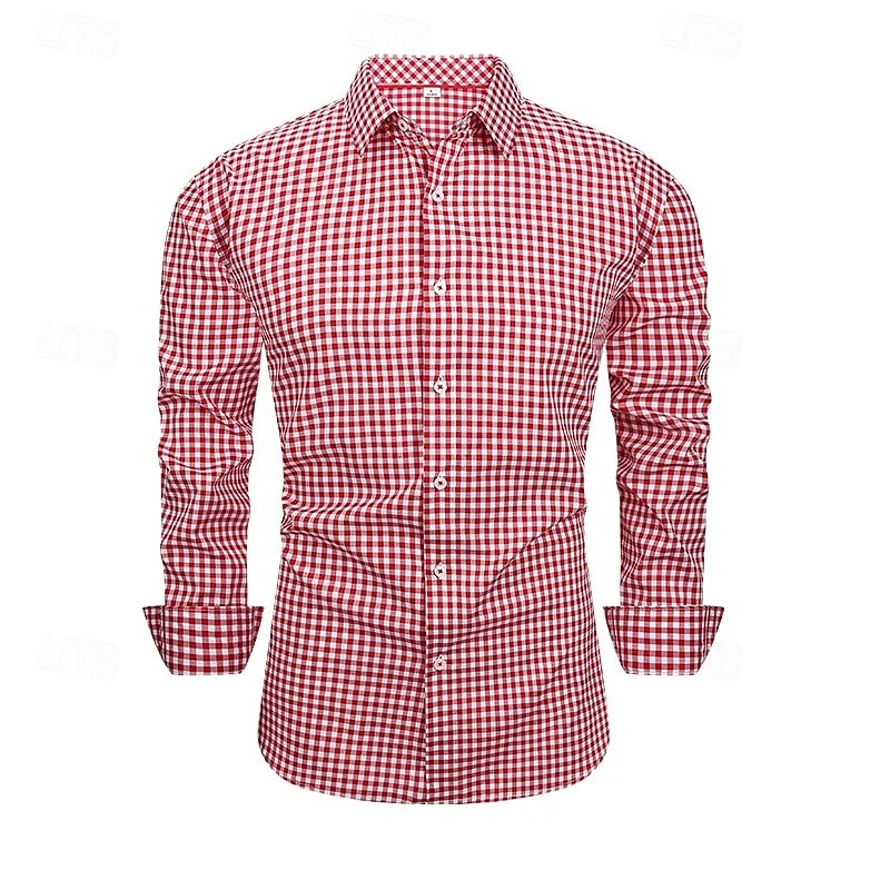 Men's Clothing Summer Shirts Casual Button-down Shirts Long-sleeved Checkered Lapels Hawaiian Vacation Wear Comfortable Shirts