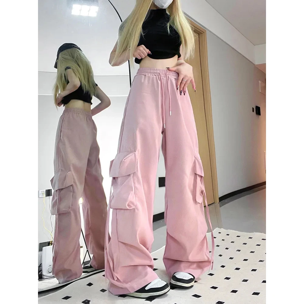 

Zoki Y2K Streetwear Cargo Pants Women Oversized Loose Casual Straight Trousers Bf Hip Hop Solid All-Match Wide Leg Pants New