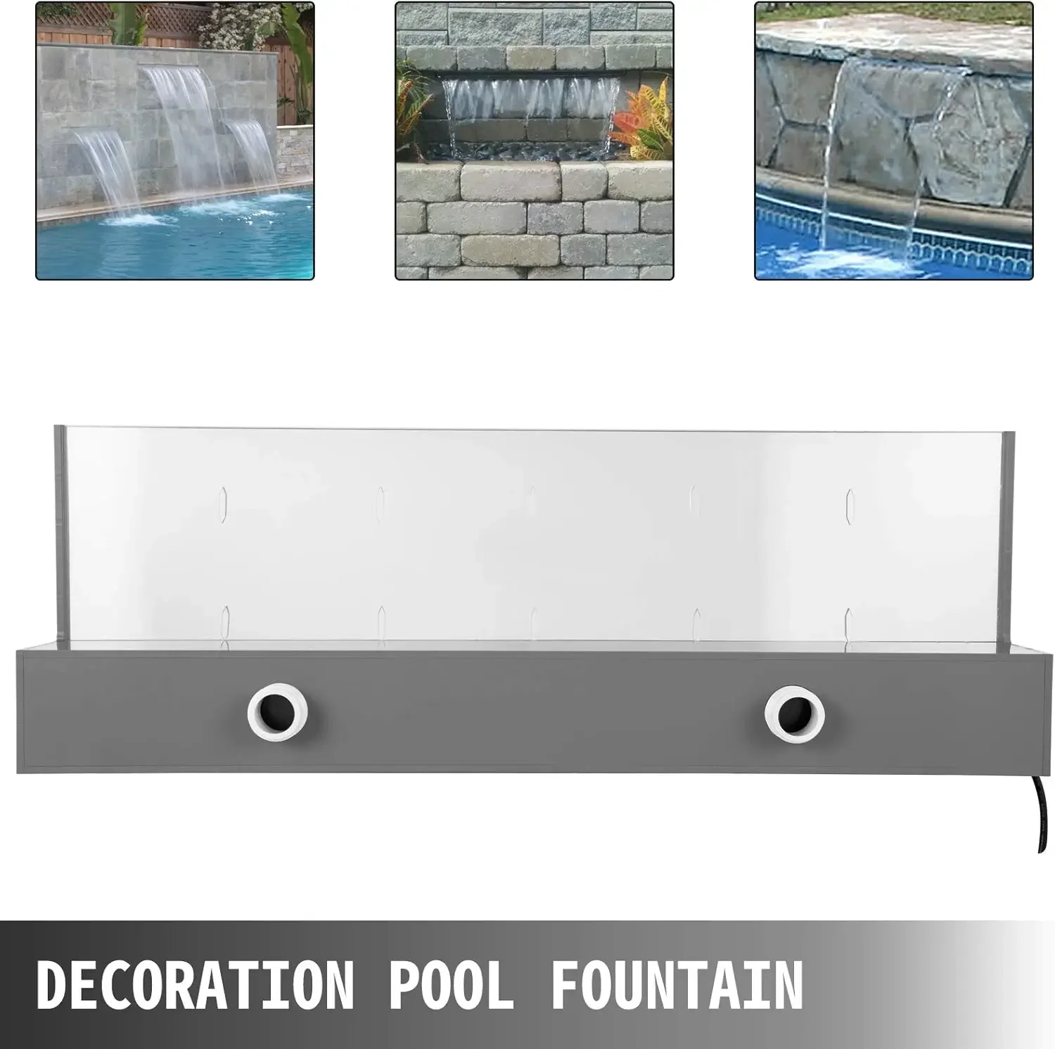 Fountain Spillway 23.6x3.2x8.1 Inch, Pool Waterfall Fountain 17 Colors Led, Pool Water Fall Kit with Remote