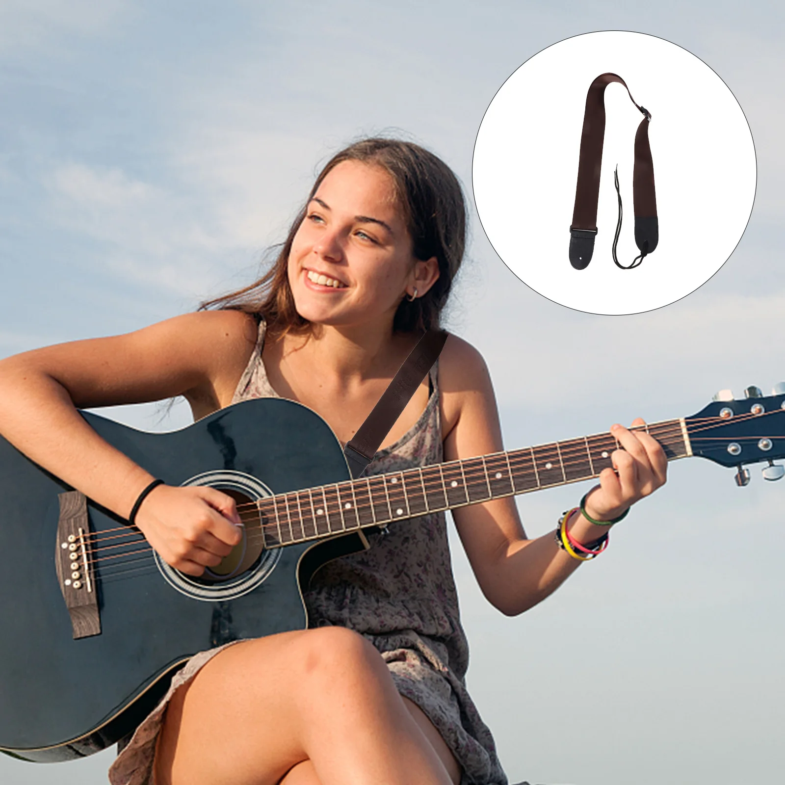 

1 Pcs Exquisite Nylon Guitar Strap With Non-Fading Color Durable Leather Guitar Sling Practical Music Competition Shoulder Strap