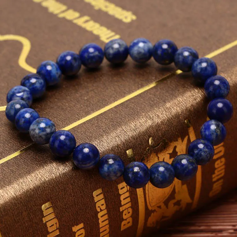 Natural 8mm Lapis Lazuli Beads Bracelets Unisex Elastic Bangle Jewelry Gifts