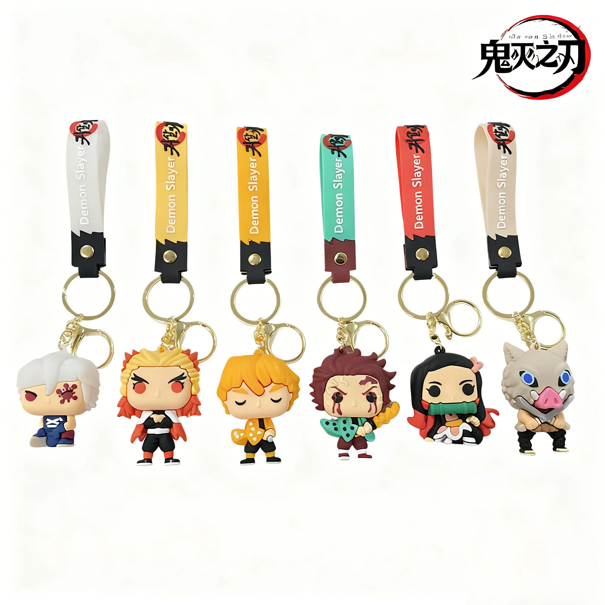 LLavero de muñeco Demon Slayer Kimetsu No Yaiba, 41 estilos, hoja de fantasma, personajes bonitos, decoración de bolso, llavero de coche, anillo, juguete para regalo para seguidores