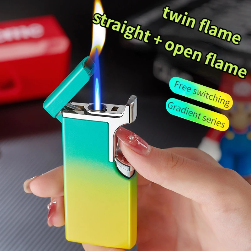 

Best Selling Men's Double Fire Inflatable Windproof Creative Lighter Gift Visual Transom Soft Fire Plus Direct Cigarette Lighter