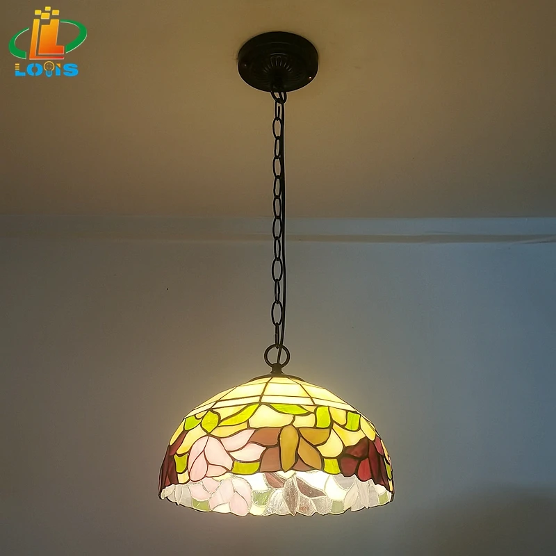 30CM American Rustic Begonia Chandelier Tiffany Stained Glass Designer Restaurant Coffee Shop Old-fashioned Lighting E27 LED