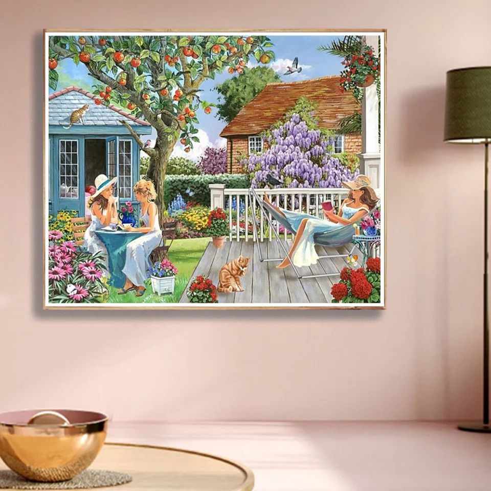 5D AB Diamond Painting Landscape Garden Idyllic Life Diamond Embroidery Set Diamond Mosaic Art Picture Home Decoration Gift