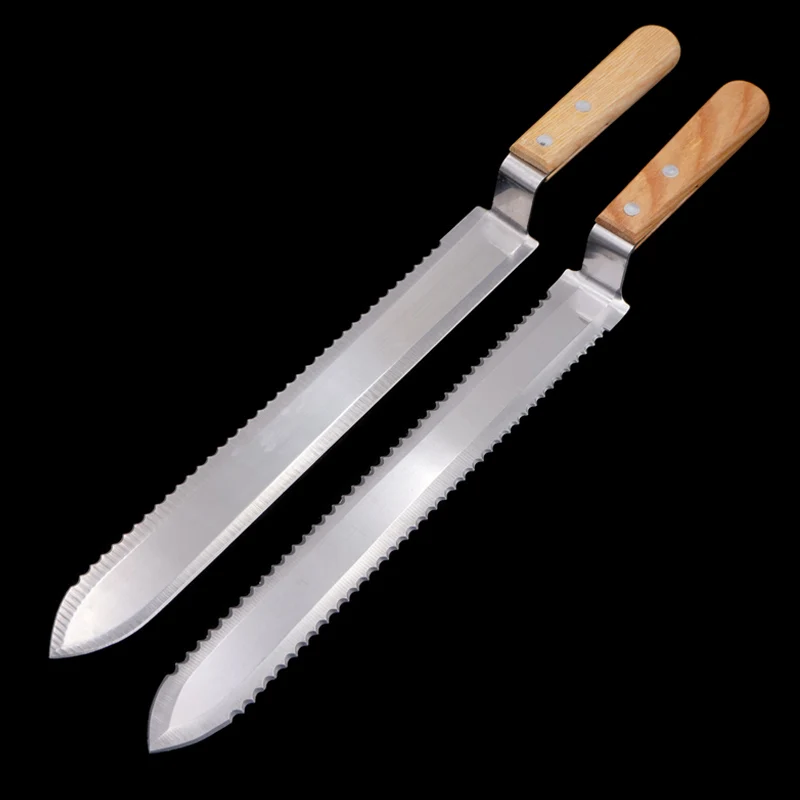 Honey Cutting Knife with Wooden Handle Stainless Steel Blade Beekeeping Tool Flat Mouth Single And  Double Tooth Edges To Choose