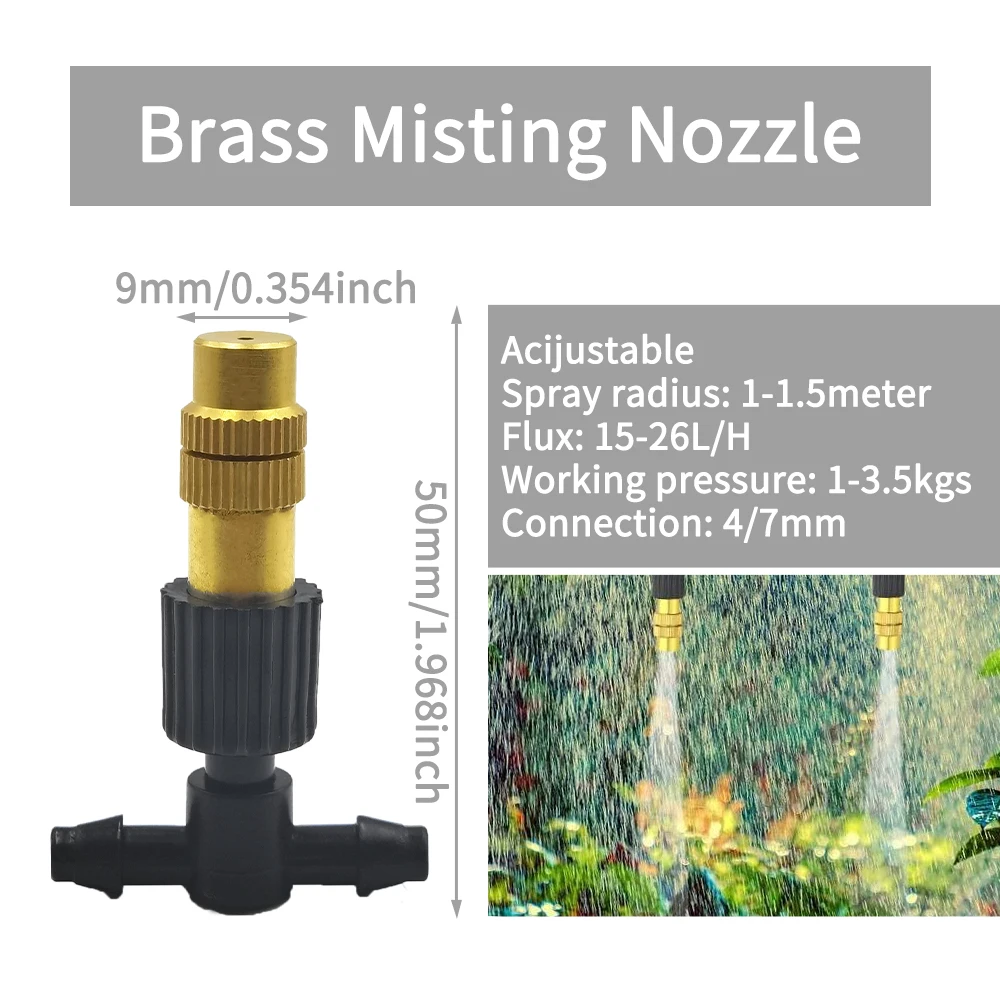 5M 30M Brass Misting Nozzle Kit for Garden with 1/4 Inch 4/7mm Hose Outdoor Cooling and Irrigation System Ideal for Greenhouse