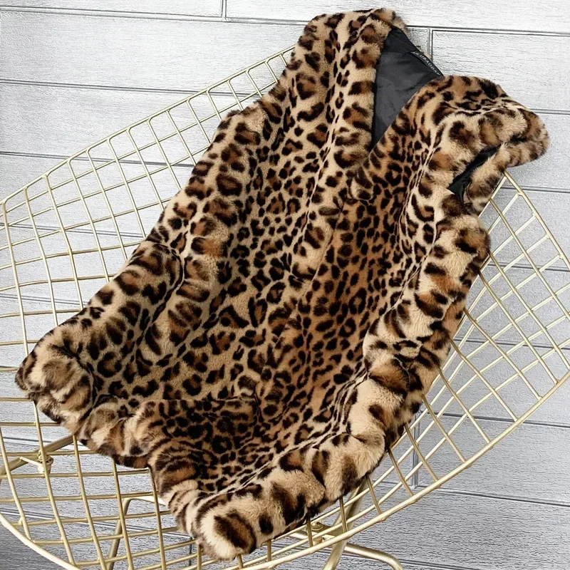 Women Leopard Coat Sleeveless Cardigan Covered Button Coats Print Singlet Faux Fur Loose Casual Outwear High Street Jackets