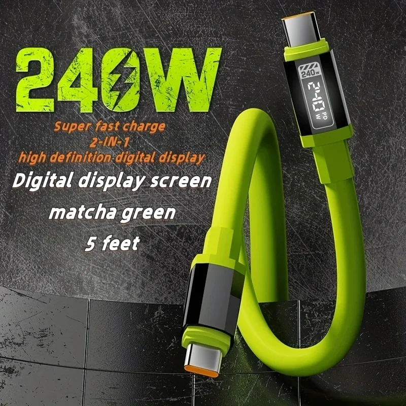 USB C Cable 240W Fast Charger Cord with Power Display for IPhone Samsung Xiaomi Huawei VIVO Phones 1.5m Type C Charging Cable