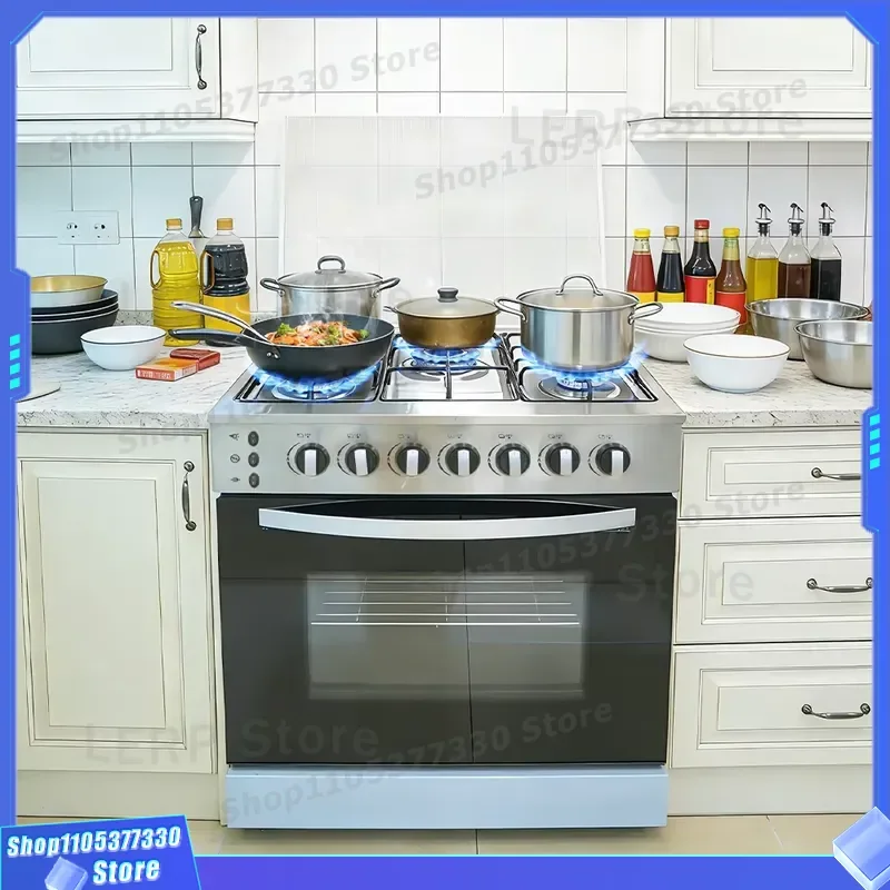 Commercial 5 Burner Gas Stove Built In With Oven Stainless Steel Kitchen Equipment Professional Cooking Range For Restaurant