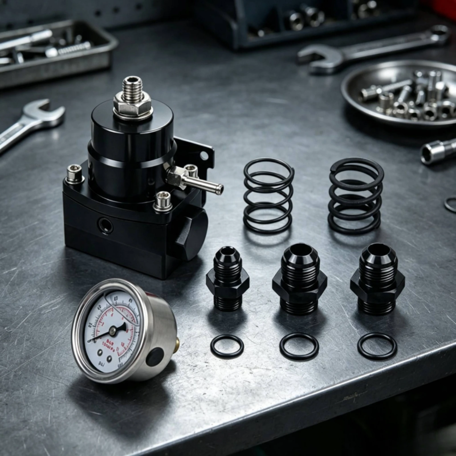 Fuel Pressure Regulator with Gauge Aluminum Alloy Fuel Pressure Regulator Corrosion-Resistant Compact for Car Tuners