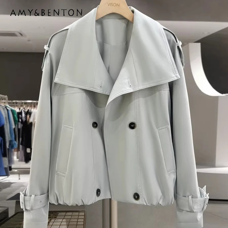 

2026 Spring Autumn New Blue Casual Age Reduction Women's Trench Coats Korean Design Loose Slimming Versatile Jackets Tops Ladies