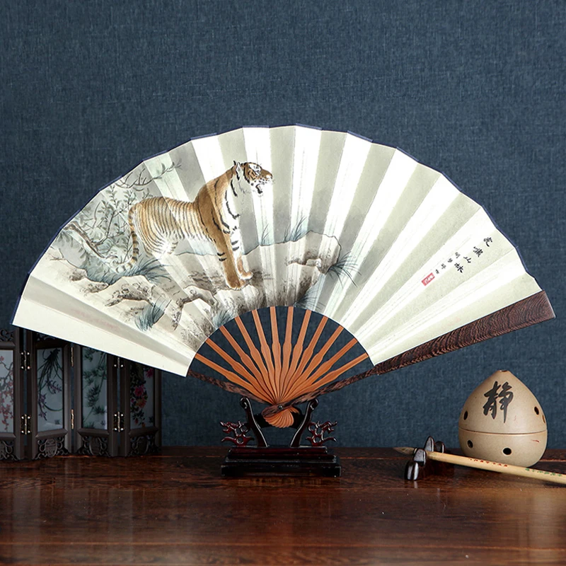 Folding Fan Hand-Painted Illustration Chicken Wings Wooden Handle Chinese Style Xuan Calligraphy Blank Retro ClassicalGiftMen's