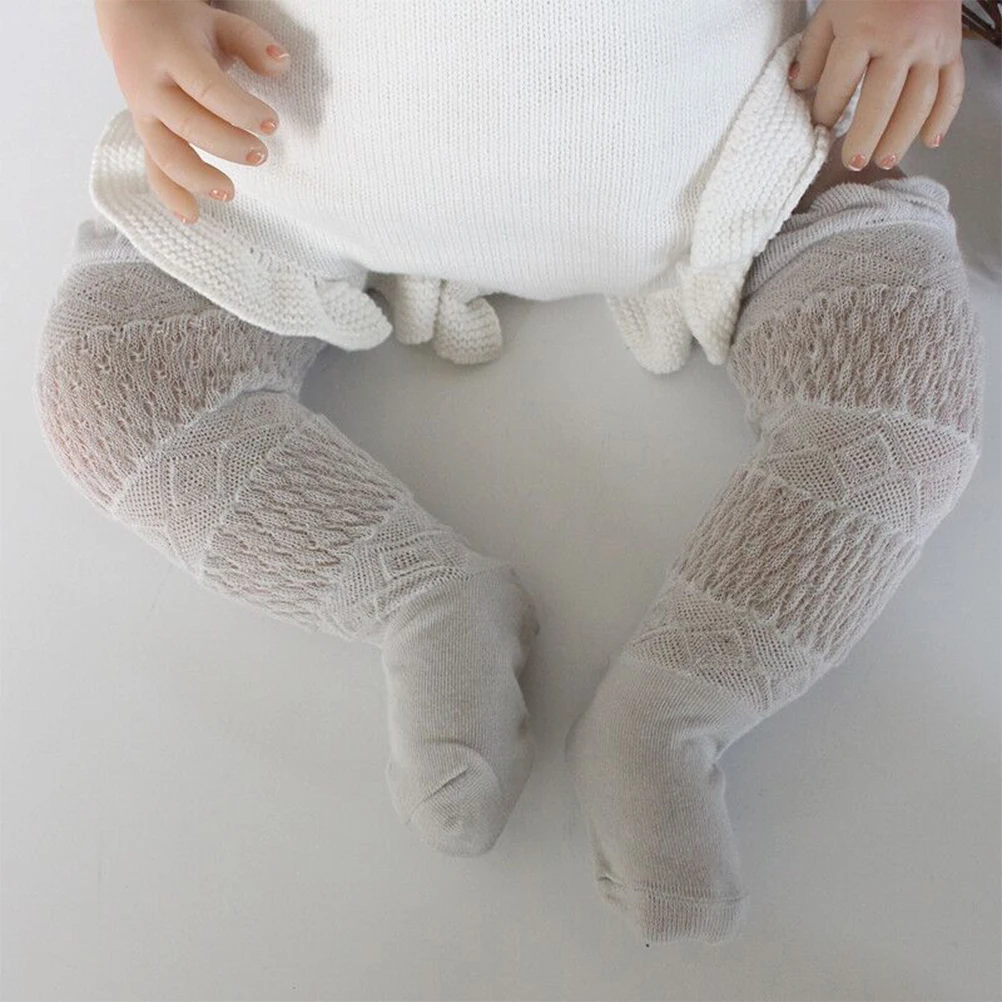 

5pcs Baby Knee-High Stockings Cotton Socks Soft Comfortable Gauze Mesh Design Newborn Toddler Socks For Kids White Pink Grey