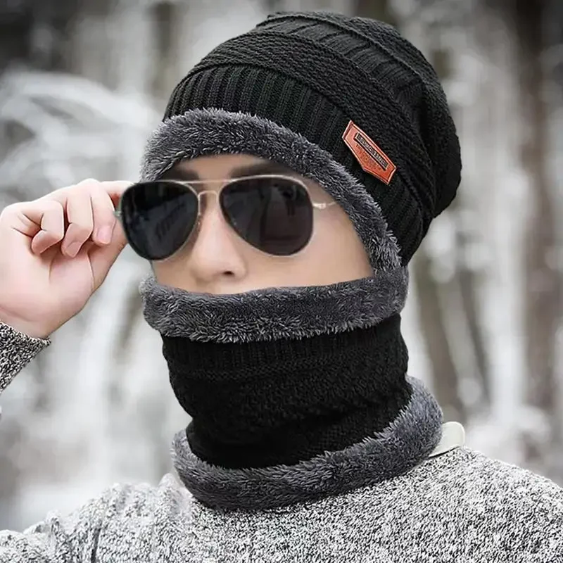 Chapéu de inverno e aquecedor de pescoço, gaiter de esqui de inverno, capa de pescoço de malha para clima frio, cachecol de inverno e chapéu à prova de vento, conjunto de luvas