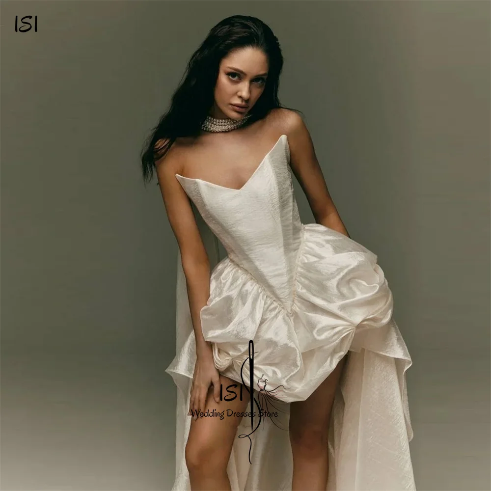 ISI Modern V-Neck Sleeveless Wedding Dresses For Woman With Scarf Ruffles A-line Pleat Bridal Gowns Detachable skirt Customized