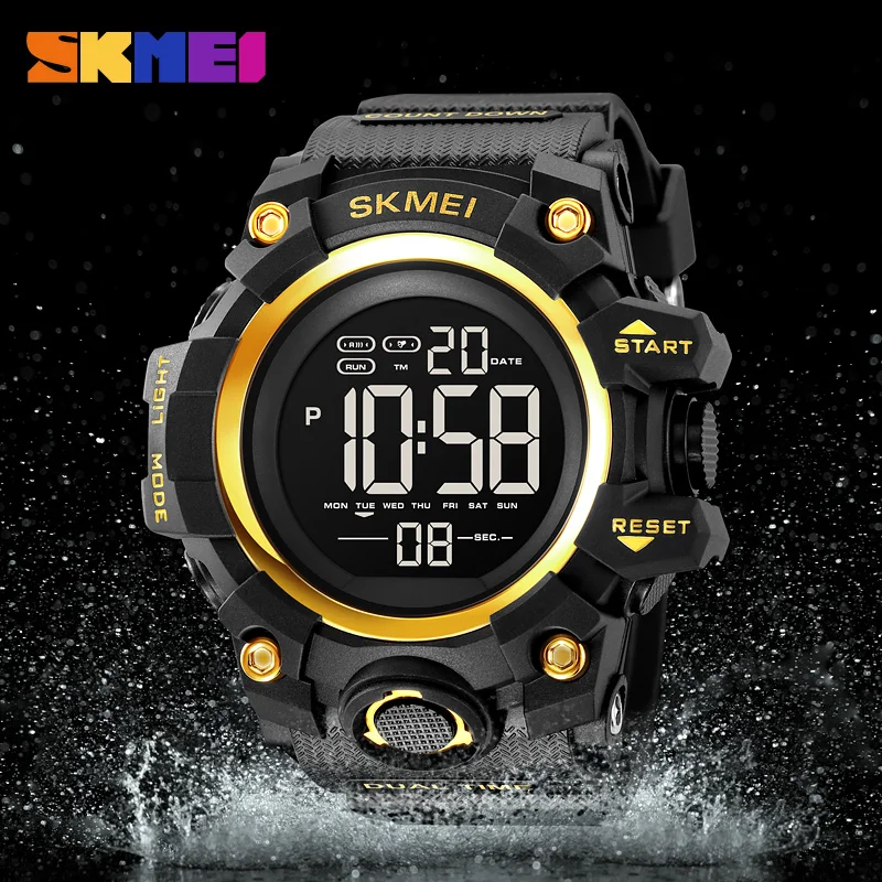 SKMEI 2Time Digital Watch Waterproof Sport Mens Wristwatch Chronograph Stopwatch with Date Original Brand Electronic Clock