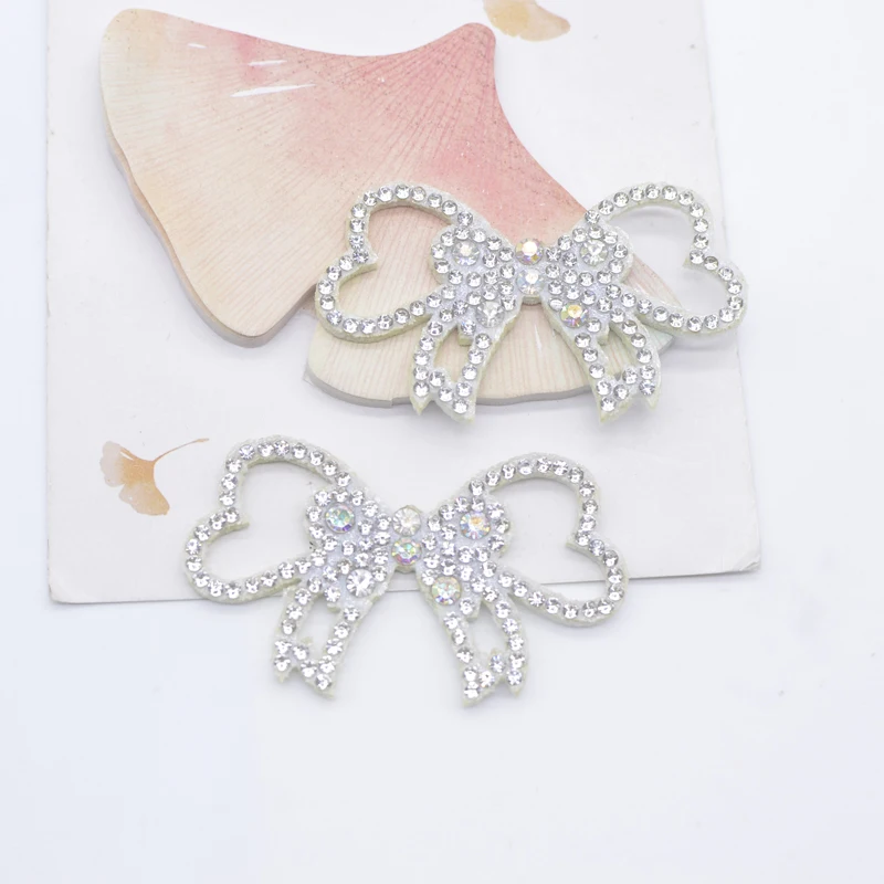 10Pcs 56*34mm Padded Rhinestone Bowknot Appliques for DIY Clothes Hat Sewing Patches Headdress Hair Clips Decor Accessories