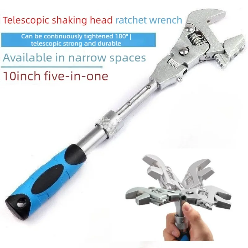 

Adjustable Head Ratchet Wrench Large Opening Telescopic Folding Ratchet Wrench Car Repair Universal Wrenches Bathroom Hand Tools