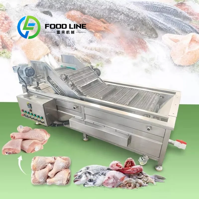 Conveyor Type Meat Defroster Mesh Hole Design Allows Full Water Contact To Speed Up Thick Frozen Meat Block Water Bath Thawing