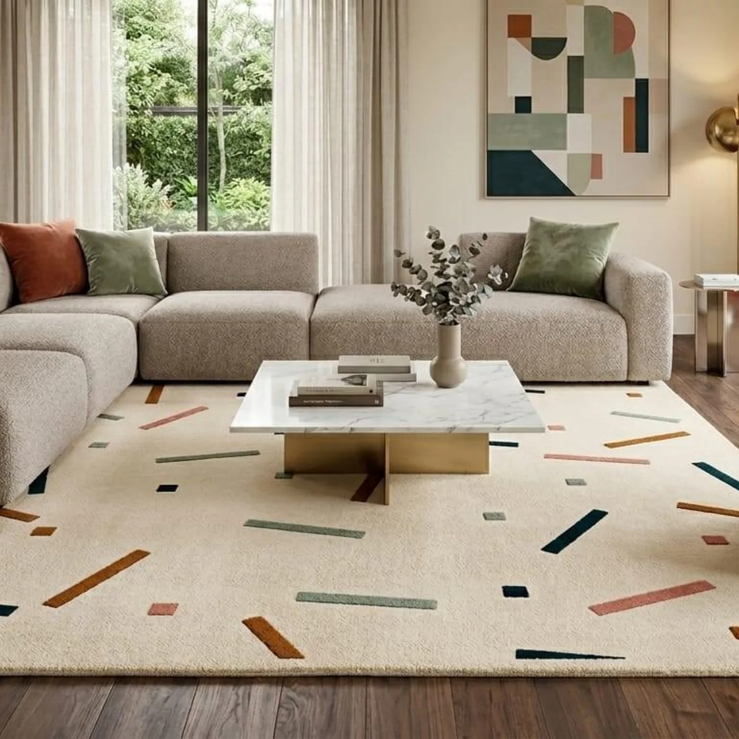 Room Decor Rug  Modern Abstract H1and Tufted Wool Rug  12x15 Modern Confetti Sprinkles Design For Living Room