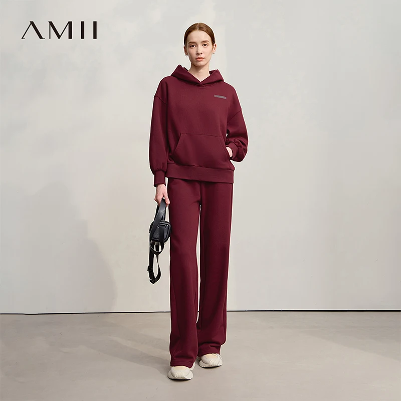 

AMII Women's Sweatshirt 2025 Winter New Warm Cotton Print Sweatshirts Ladies Wide-leg Casual Knitting Versatil Trousers 12524056