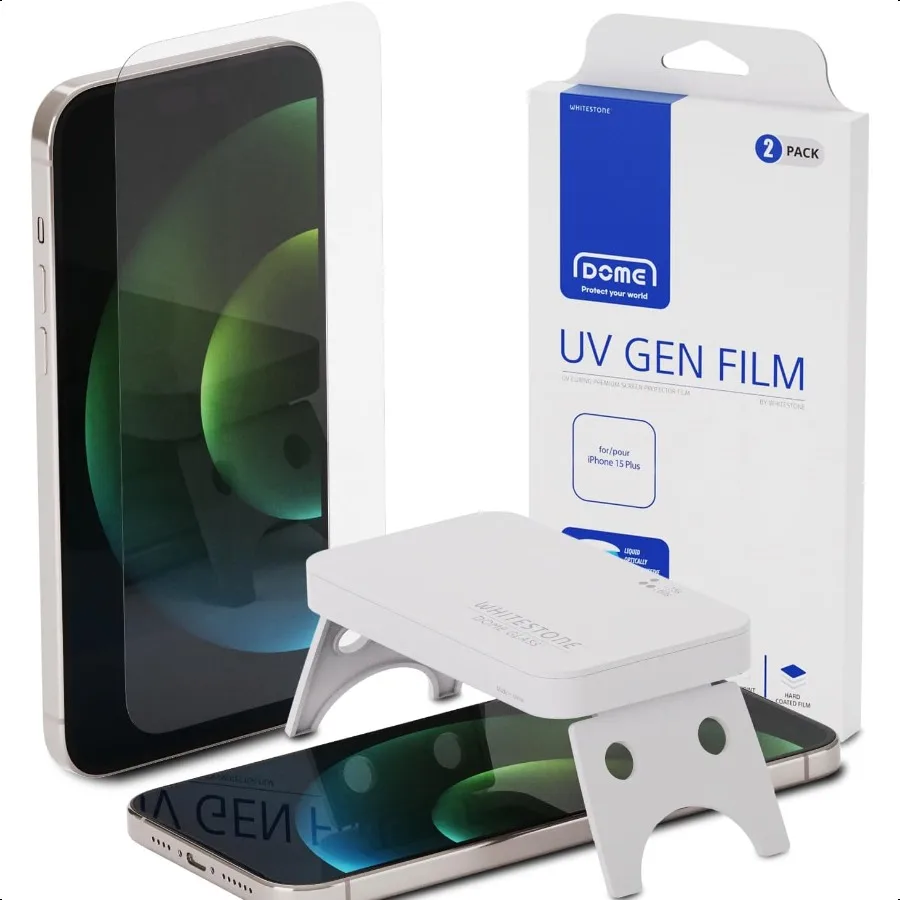 

Whitestone DOME UV GEN Film [GlassLike Film] Screen Protector for iPhone 15 Plus with UV Lamp [2Pack]