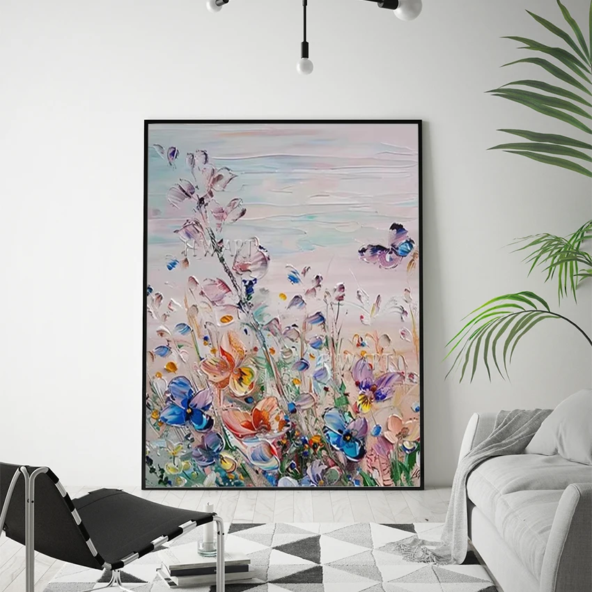 

Красивые абстрактные картины с цветами, холст, современный акриловый дизайн, пейзажная художественная картина, безрамное украшение стены для спальни