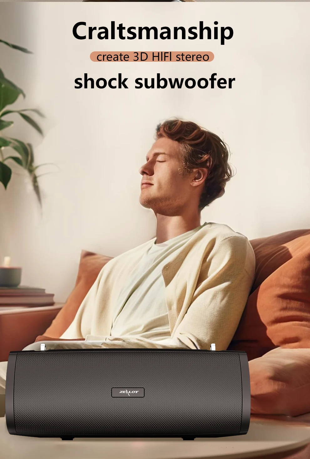 ZEALOT-S38 Tragbarer kabelloser Lautsprecher, Outdoor-Bluetooth-Subwoofer-Lautsprecher 20W, HiFi-Klangqualität, RGB-Beleuchtung, 24 Stunden Spielzeit – Detail 6