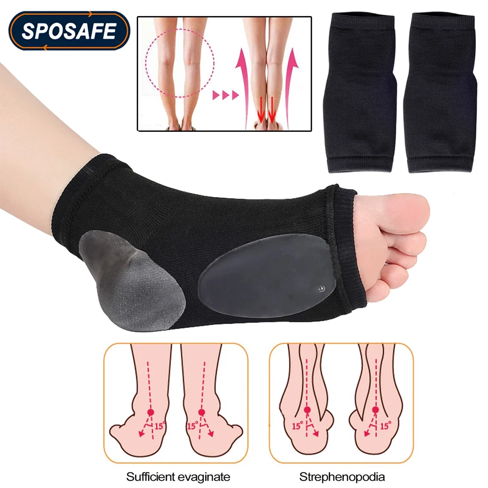 1Pair Arch Support Sleeve Cushioned Soft Elastic Gel Pad Fabric Arch Socks for Flat Foot Pain Relief Plantar Fasciitis Heel Spur