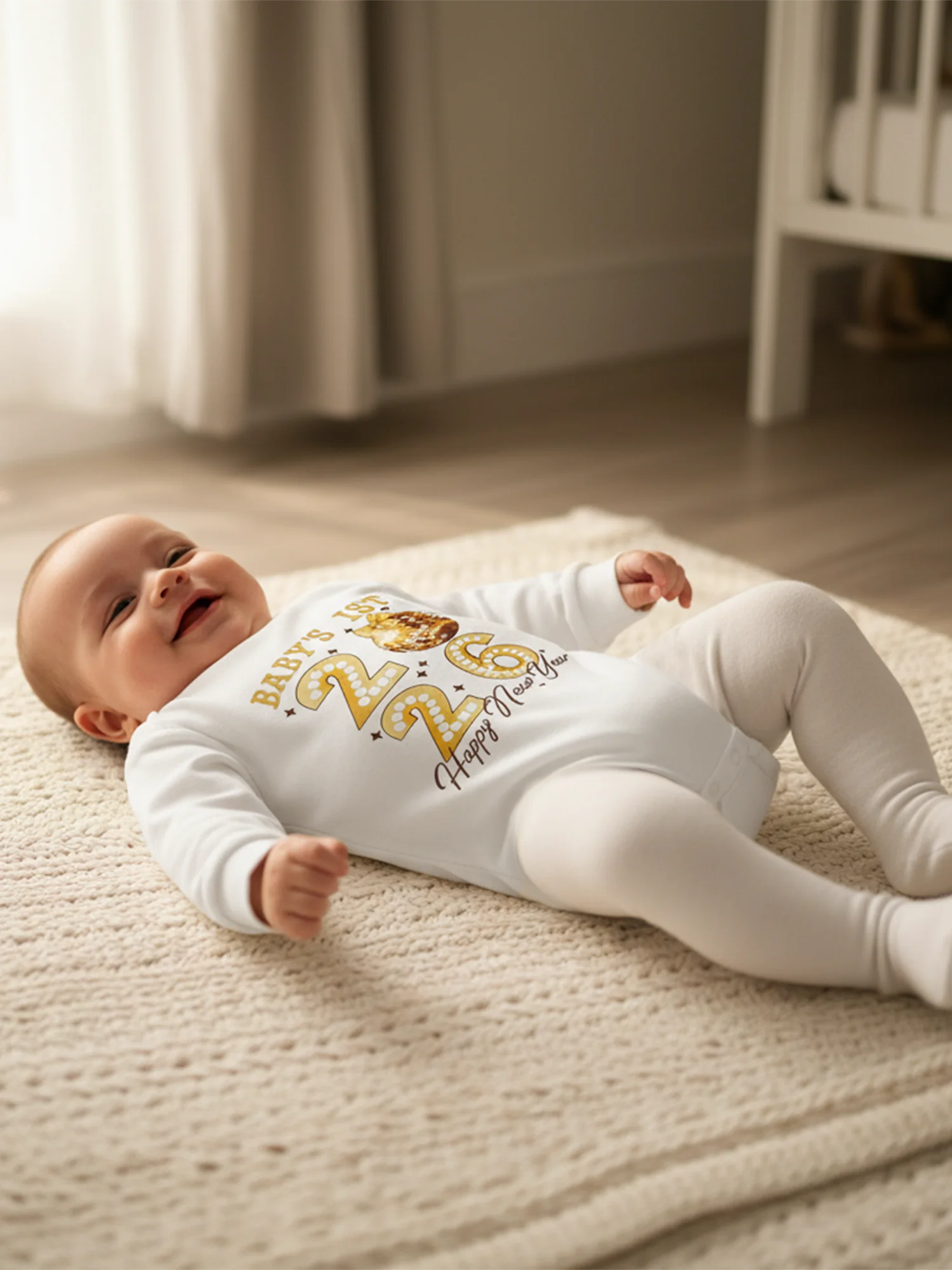 

2026 Новый детский новогодний комбинезон, модный комбинезон с круглым вырезом и длинными рукавами с буквенным принтом