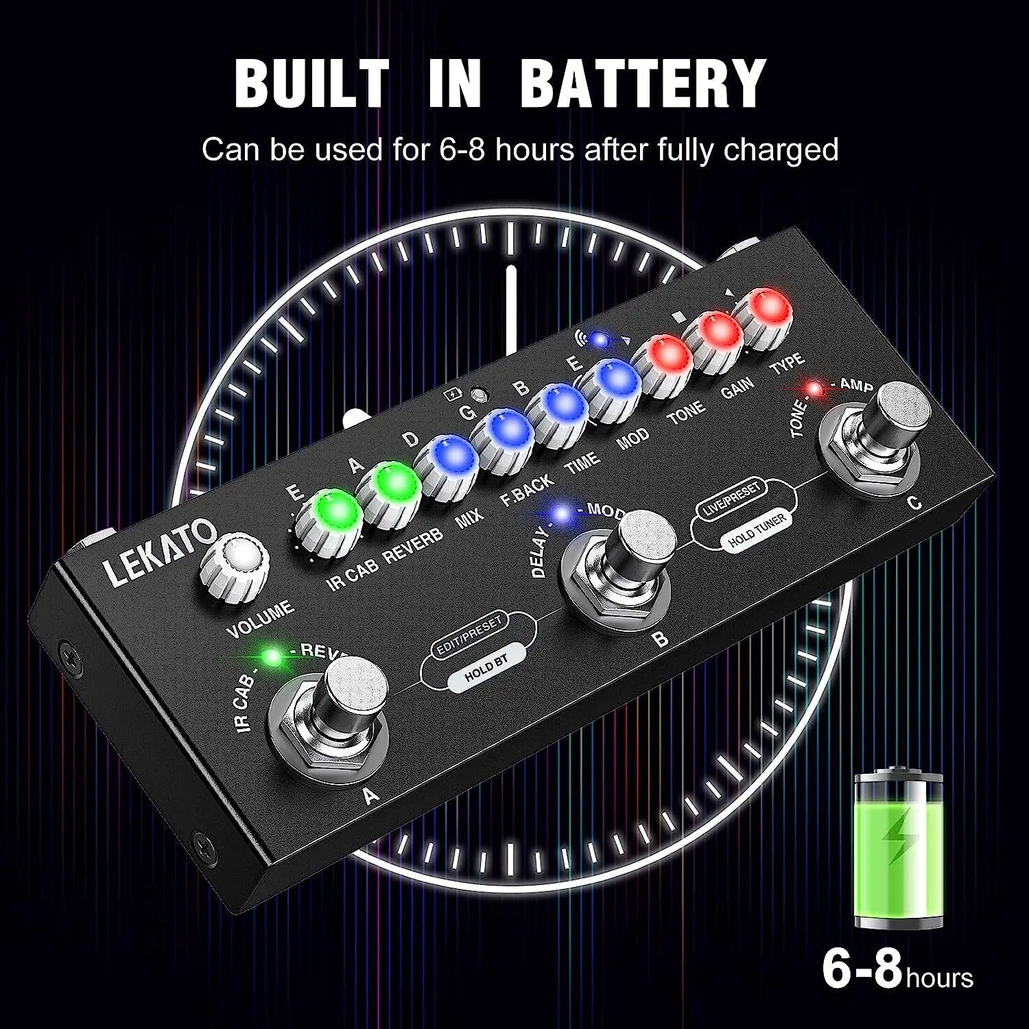 LEKATO Multi Effects Guitar Pedal IR Loading 9 AMP Models Delay Reverb Distortion Overdrive Rechargable Electric Guitar Effects