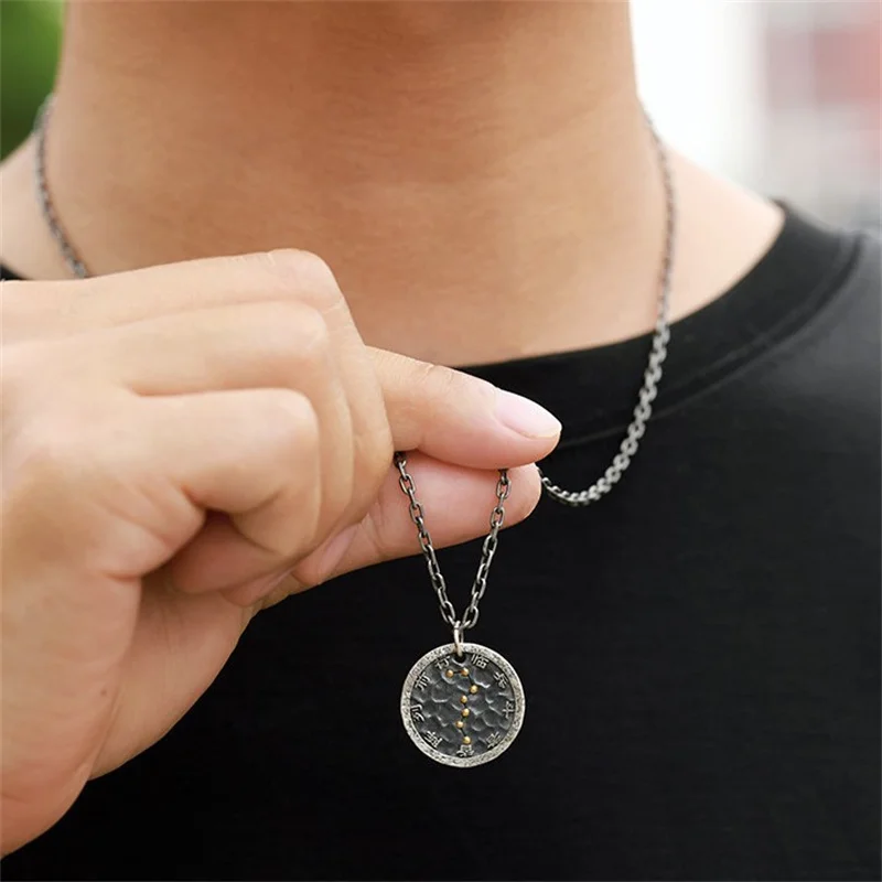 Trendy the Big Dipper Necklace Male Choker Accessories Personality Taoist Scriptures Safety Buckle Pendant Men Jewelry