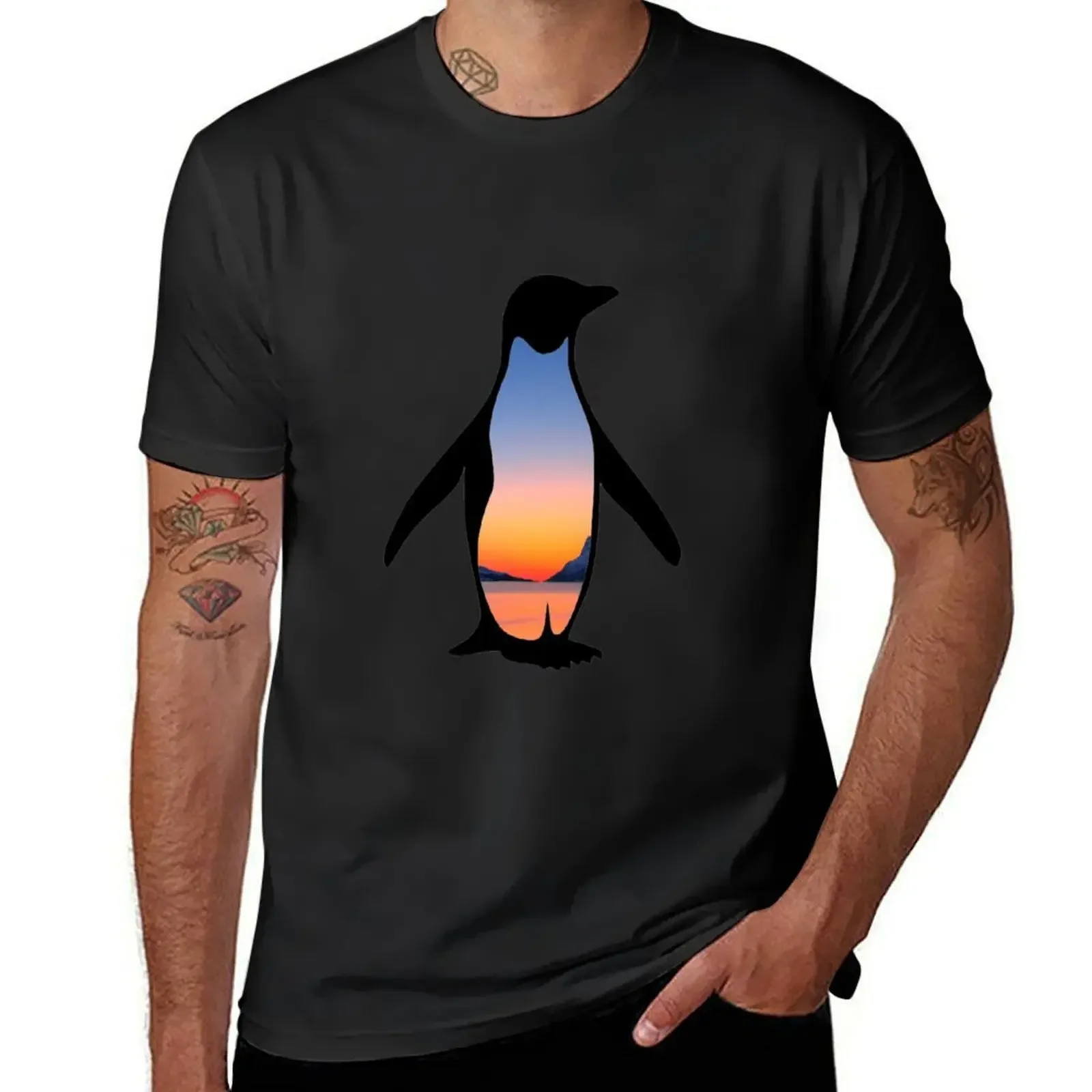 

Sunset Penguin T-Shirt oversizeds graphics cotton graphic tees graphic t shirt vintage workout shirts for men