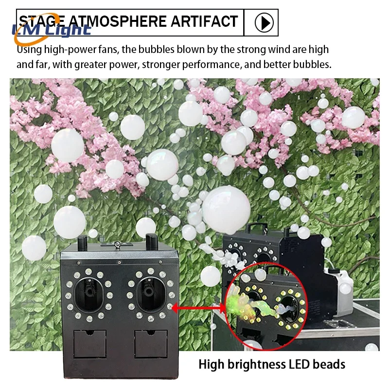 DMX Control Rbgw Led Light 2 Smoke Outlet 1500W Smoke Bubble Machine For Wedding Party Stage DJ Disco Fog Bubble Machine